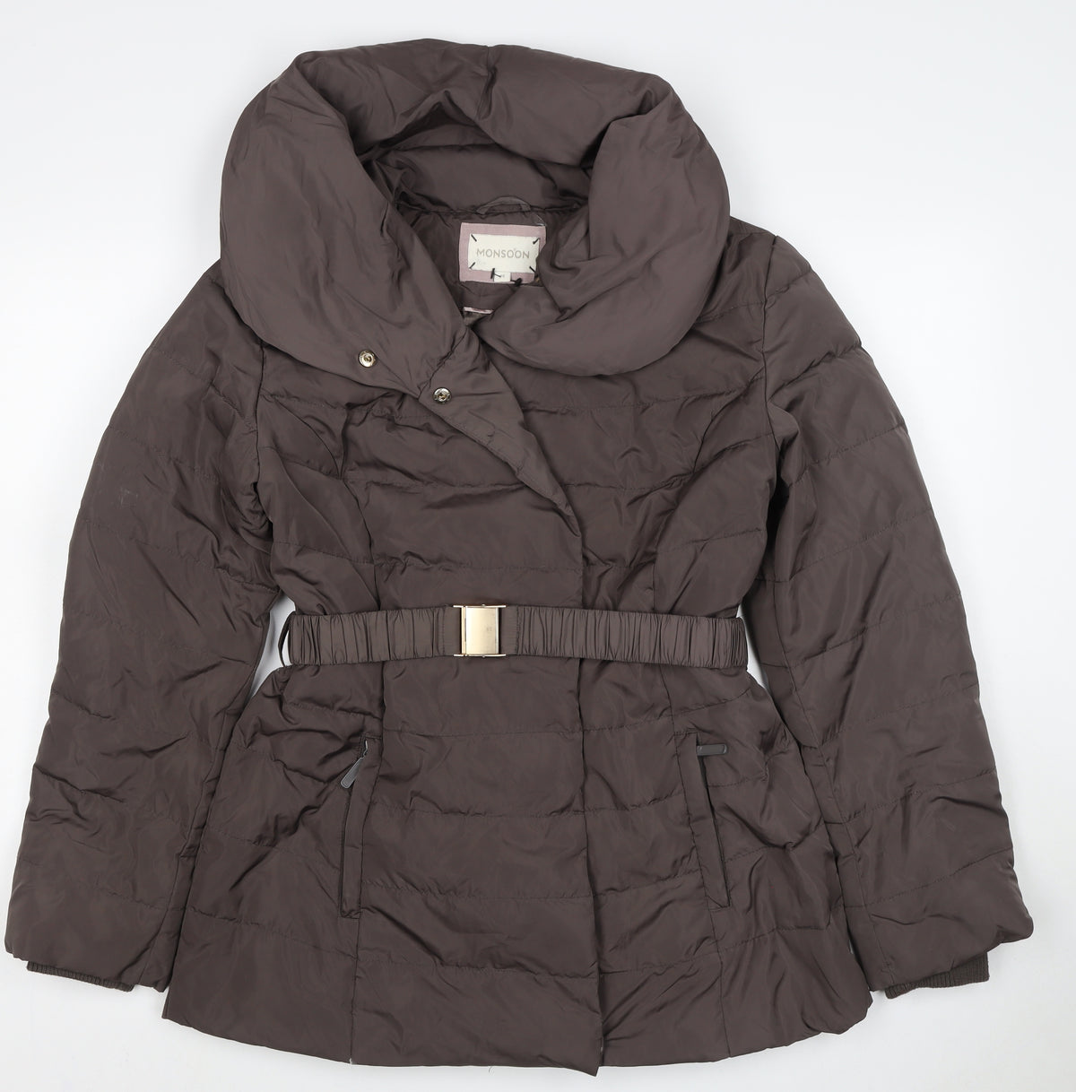 Monsoon Women’s Brown M Quilted Belted Puffer Jacket Coat
