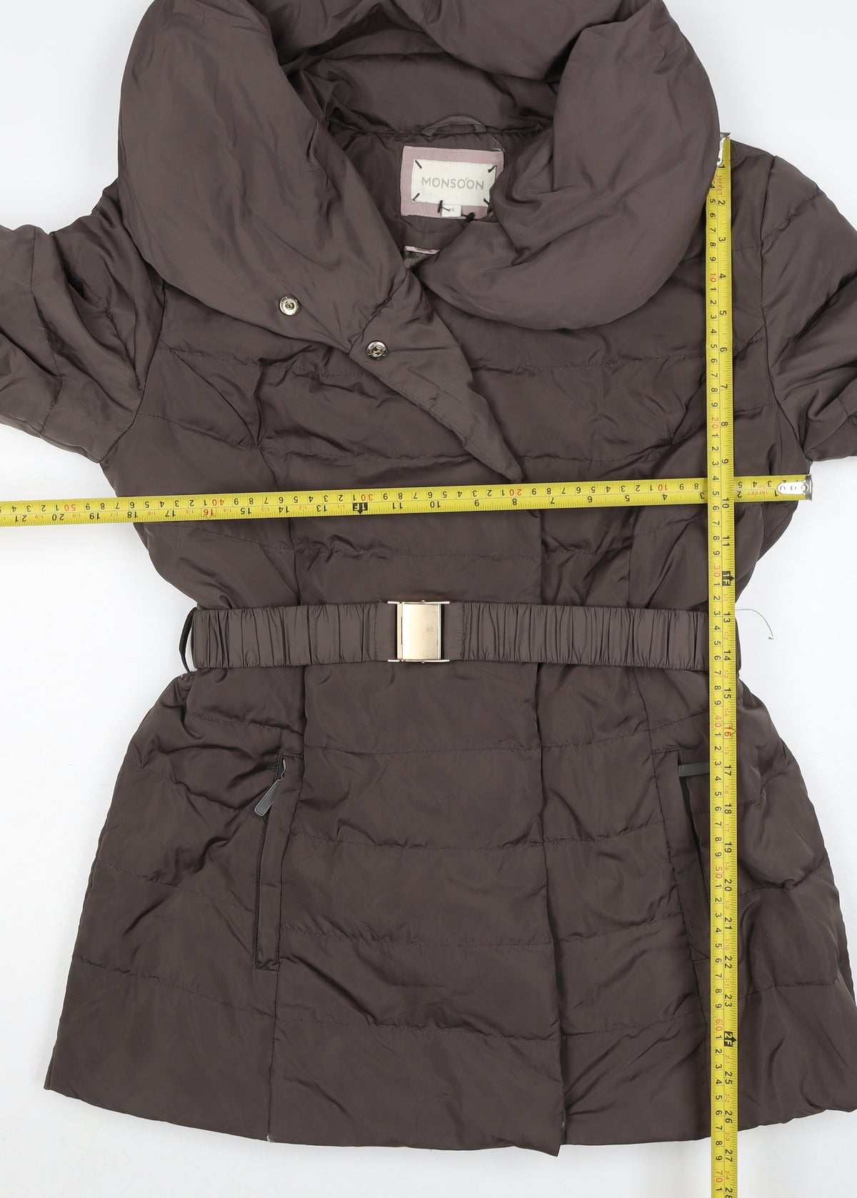 Monsoon Women’s Brown M Quilted Belted Puffer Jacket Coat