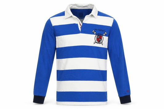 Crew Clothing Company Men's Blue White L Striped Long Sleeve Rugby Polo