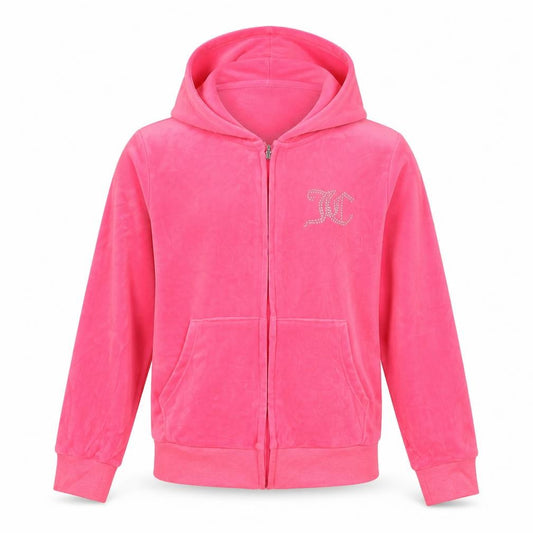 Juicy Couture Girls Pink 9-10 Years Velour Rhinestone Logo Zip Hoodie