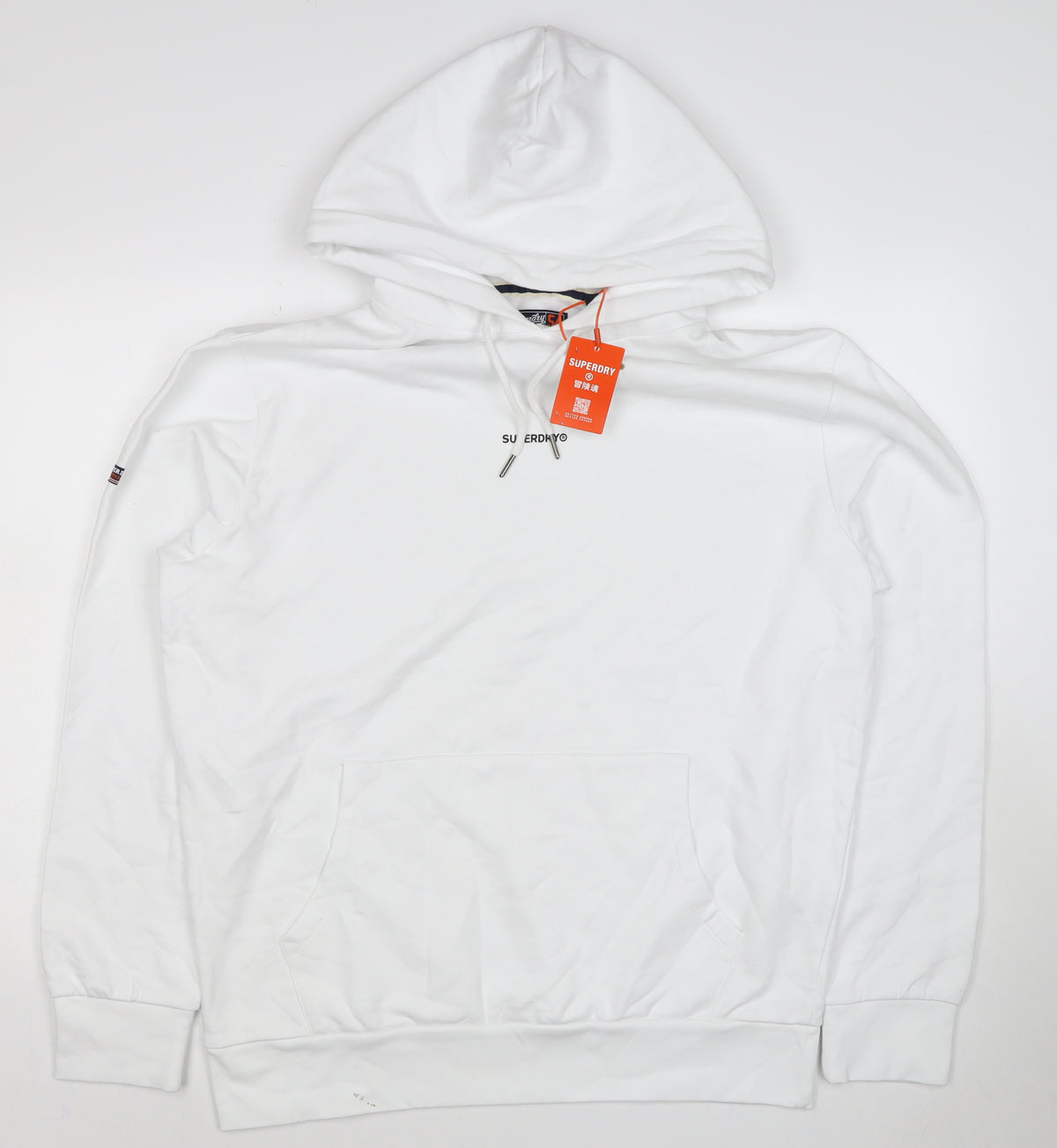 Superdry Men’s White XL Pullover Hoodie Logo Kangaroo Pocket