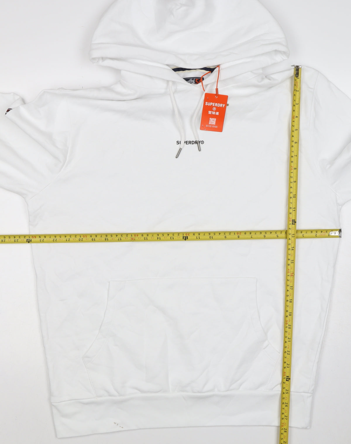 Superdry Men’s White XL Pullover Hoodie Logo Kangaroo Pocket