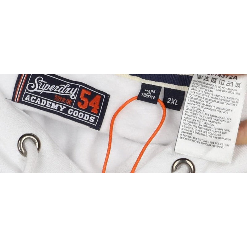 Superdry Men’s White XL Pullover Hoodie Logo Kangaroo Pocket