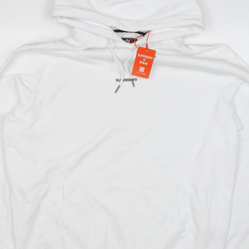 Superdry Men’s White XL Pullover Hoodie Logo Kangaroo Pocket