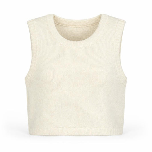 Monki Women Ivory L Knit Sleeveless Scoop Neck Tank Top
