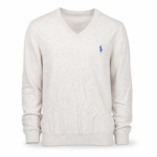 Polo Ralph Lauren Boys Beige 9-10 Years V-Neck Cotton Logo Jumper
