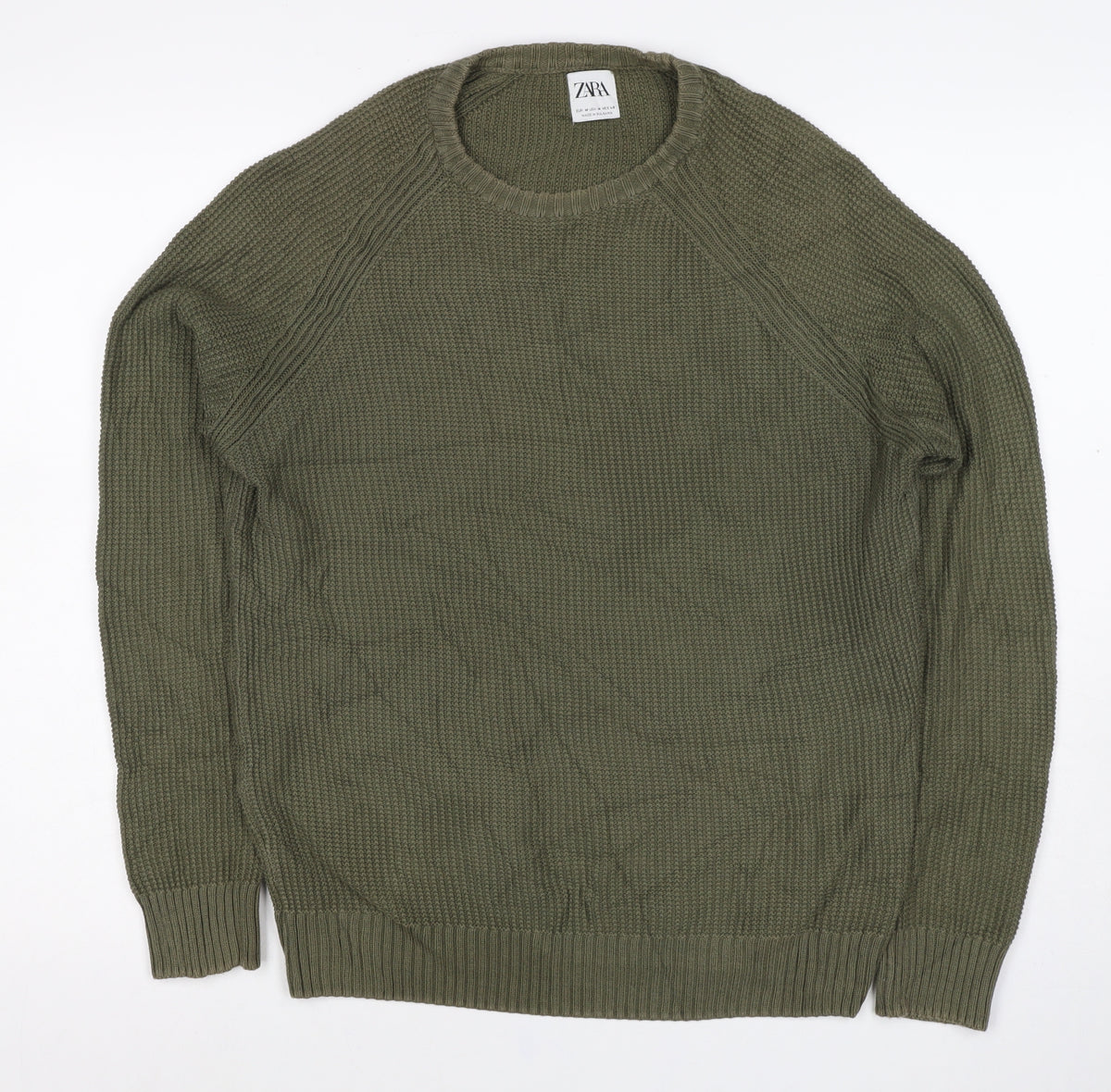 Zara Men Green M Pullover Crew Neck Tight Knit Jumper