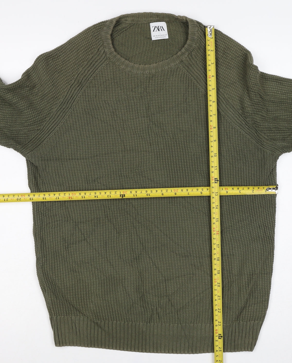 Zara Men Green M Pullover Crew Neck Tight Knit Jumper