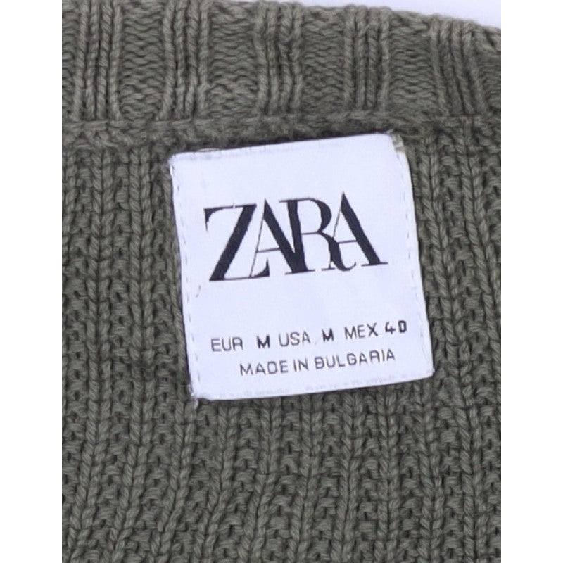 Zara Men Green M Pullover Crew Neck Tight Knit Jumper