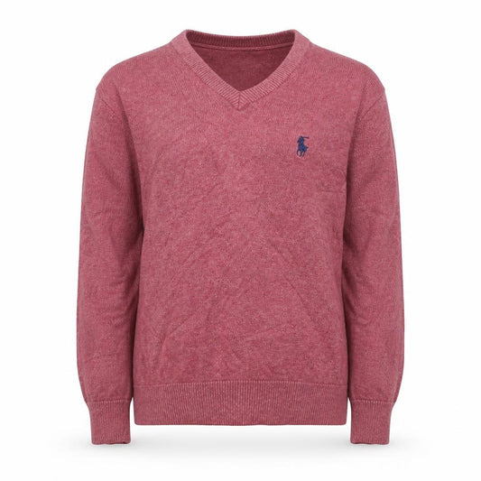 Ralph Lauren Girls Pink 7-8 Years V-Neck Cotton Logo Jumper