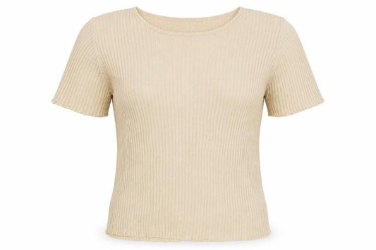 St Michael Marks & Spencer Women Beige UK 14 Silk Rib Knit T-Shirt