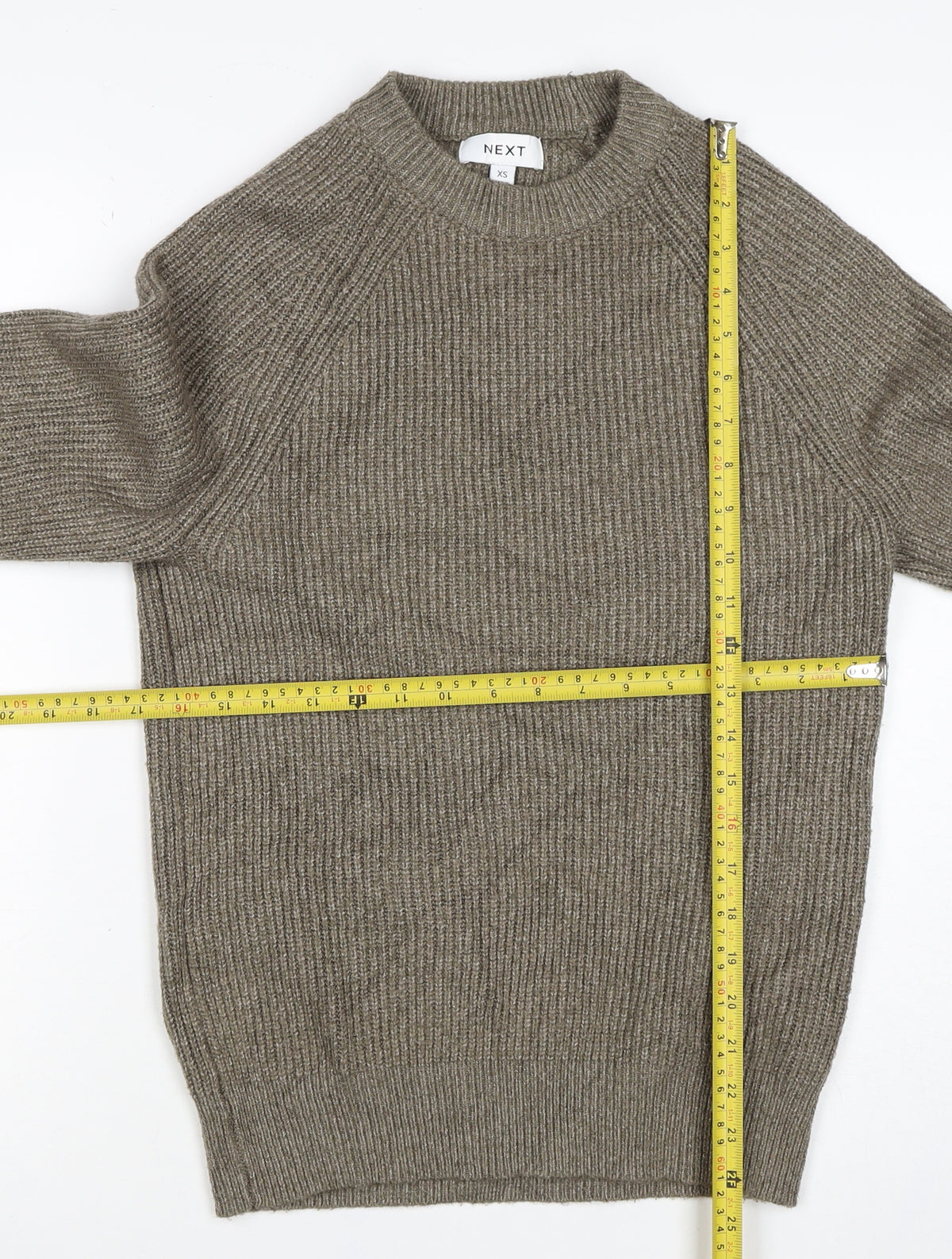 Next Men’s Brown XS Wool Blend Ribbed Knit Crew Neck Pullover Jumper