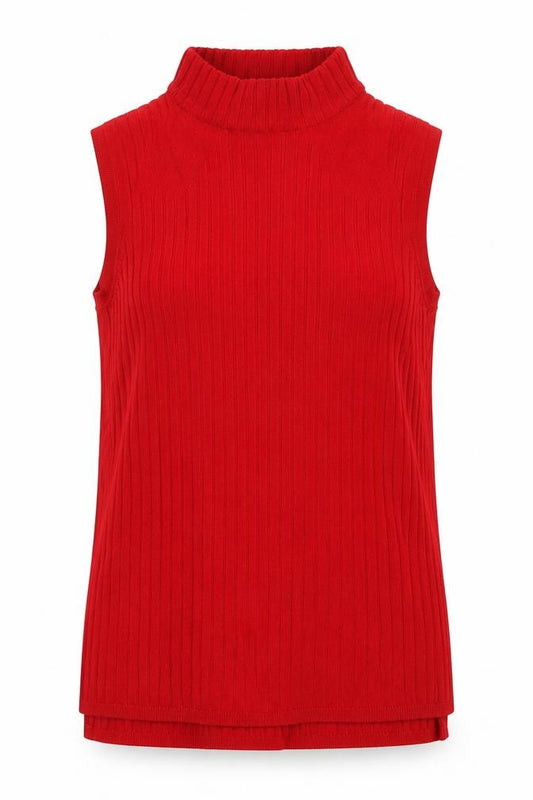 Marks & Spencer Women Red UK 10 Ribbed High Neck Sleeveless Tunic Tank