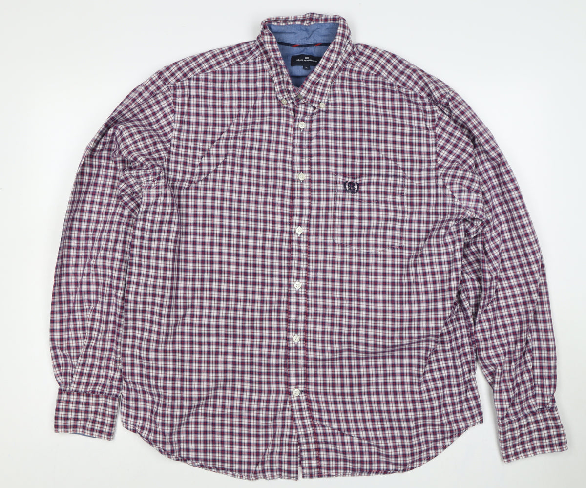 Blue Harbour Men’s XL Red Blue Plaid Cotton Button-Up Shirt
