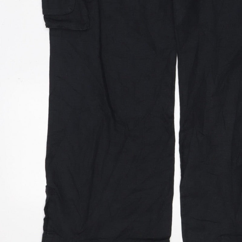 Per Una Women Black Size 14 Regular Linen Cargo Trousers Pockets