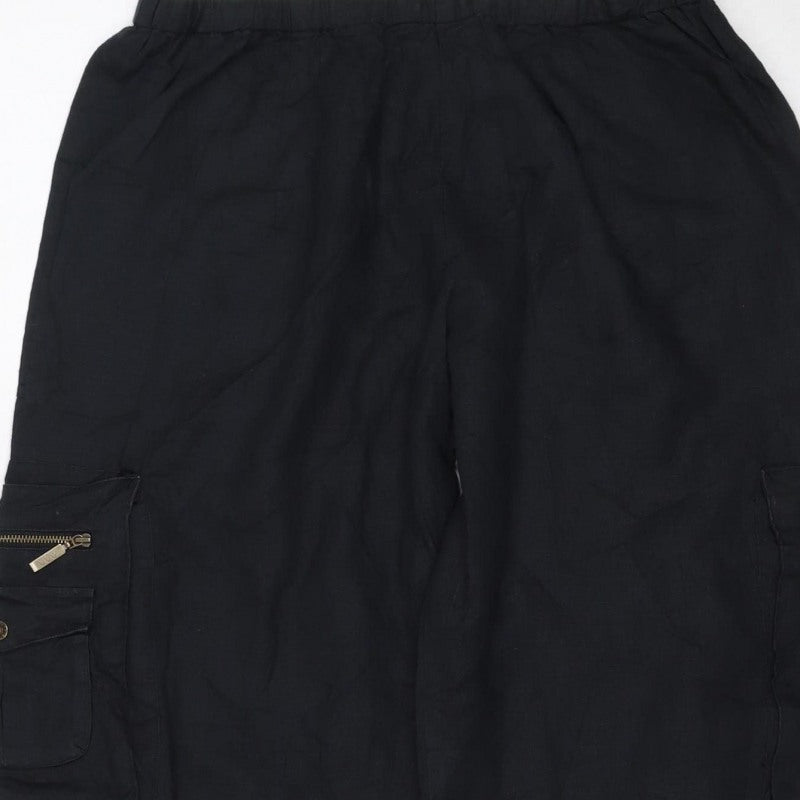 Per Una Women Black Size 14 Regular Linen Cargo Trousers Pockets
