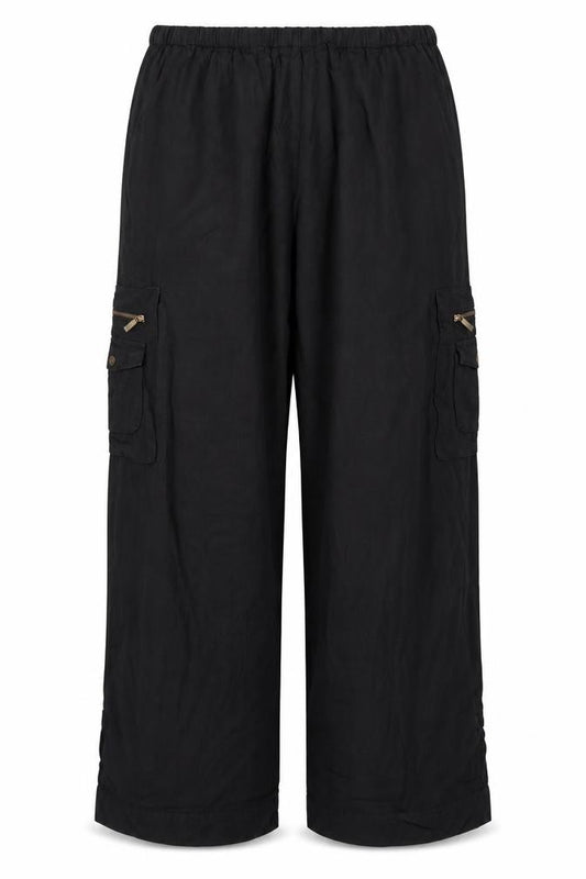 Per Una Women Black Size 14 Regular Linen Cargo Trousers Pockets