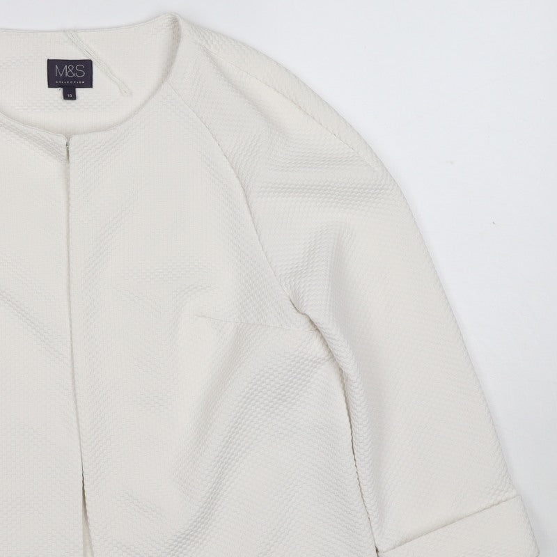 Marks and Spencer Women's Ivory UK 10 Textured Collarless Blazer Jacket