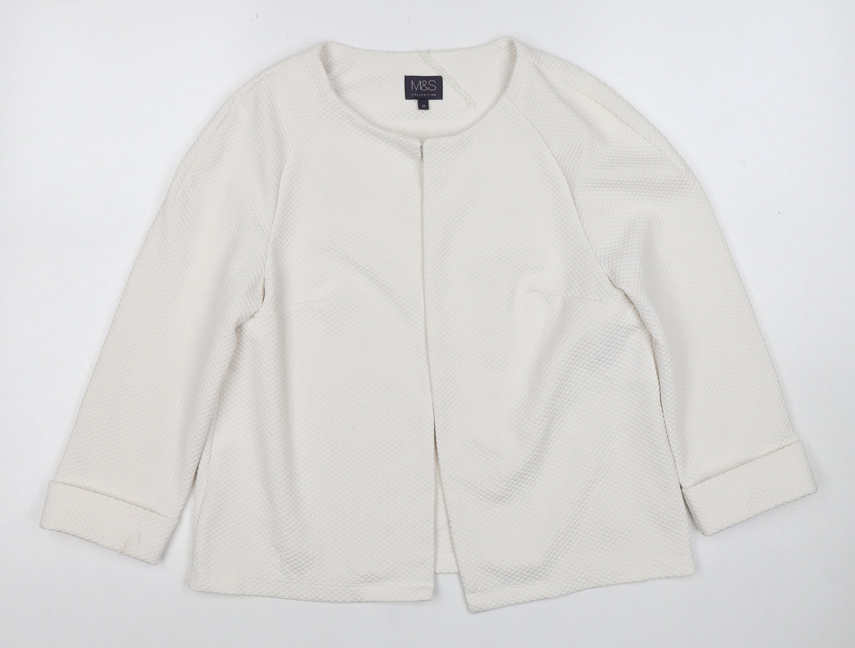 Marks and Spencer Women's Ivory UK 10 Textured Collarless Blazer Jacket