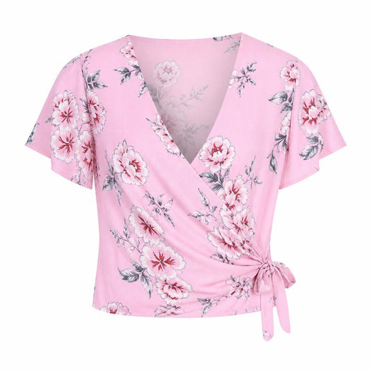 Red Herring Women’s Pink Floral Tie Front Blouse Size 16 Viscose