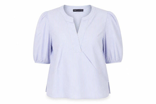 Marks and Spencer Women Blue Striped UK 14 Petite Wrap Blouse 3/4 Sleeve