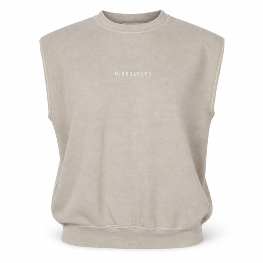 Missguided Unisex Adults Beige S Sleeveless Crew Neck Logo T-Shirt