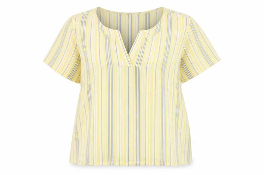 M&S Women Yellow Stripe Cotton Wrap Blouse UK 22 Short Sleeve