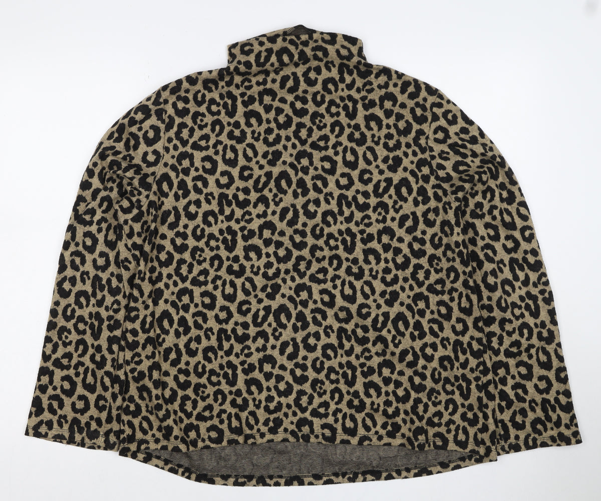 Marks & Spencer Women's Brown UK 18 Leopard Print Mock Neck Top