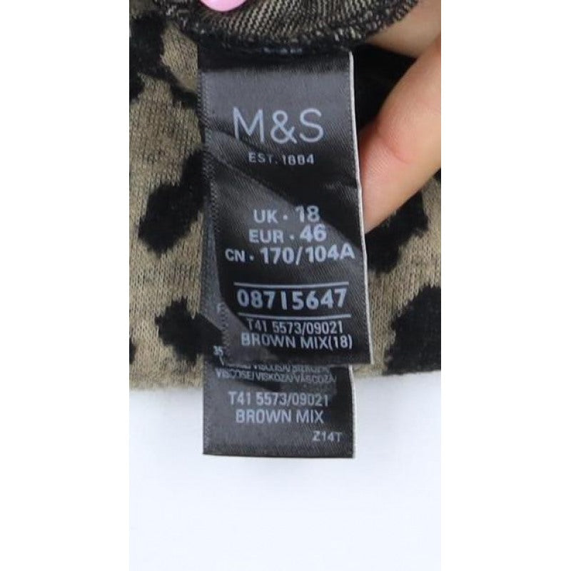 Marks & Spencer Women's Brown UK 18 Leopard Print Mock Neck Top