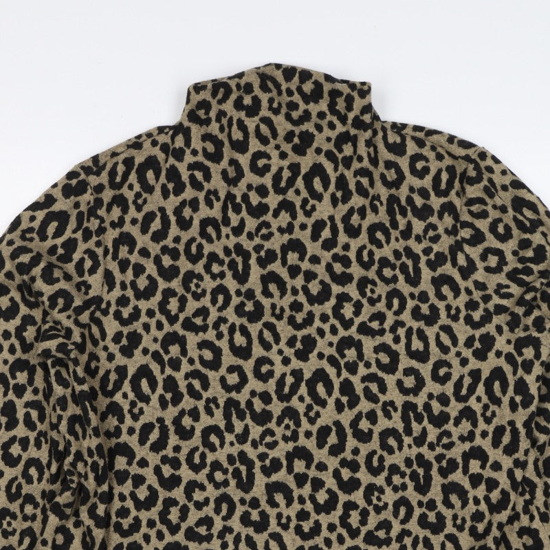 Marks & Spencer Women's Brown UK 18 Leopard Print Mock Neck Top