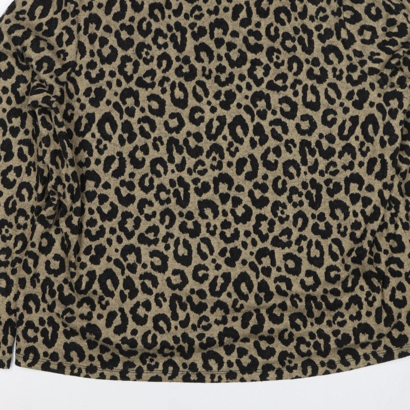 Marks & Spencer Women's Brown UK 18 Leopard Print Mock Neck Top