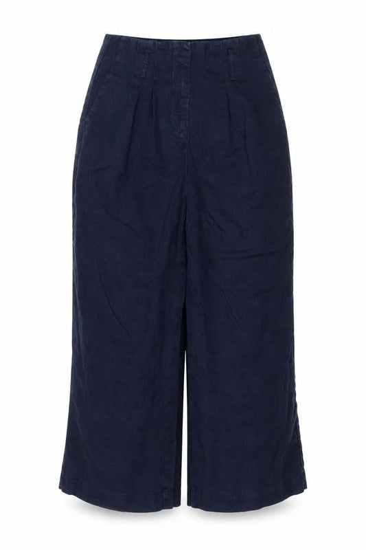Marks & Spencer Women Blue UK 10 Linen Cropped Wide-Leg Trousers