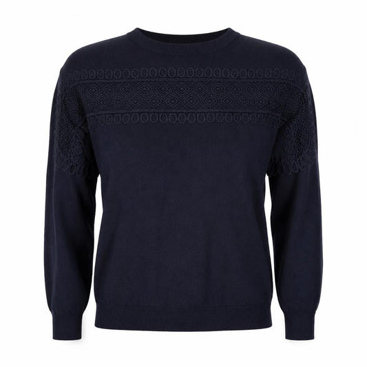 Warehouse Women Navy UK 10 Knit Lace Panel Long Sleeve Jumper Top