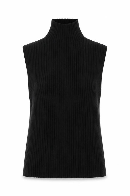 Zara Women Black S Ribbed Roll Neck Sleeveless Knit Tank Top