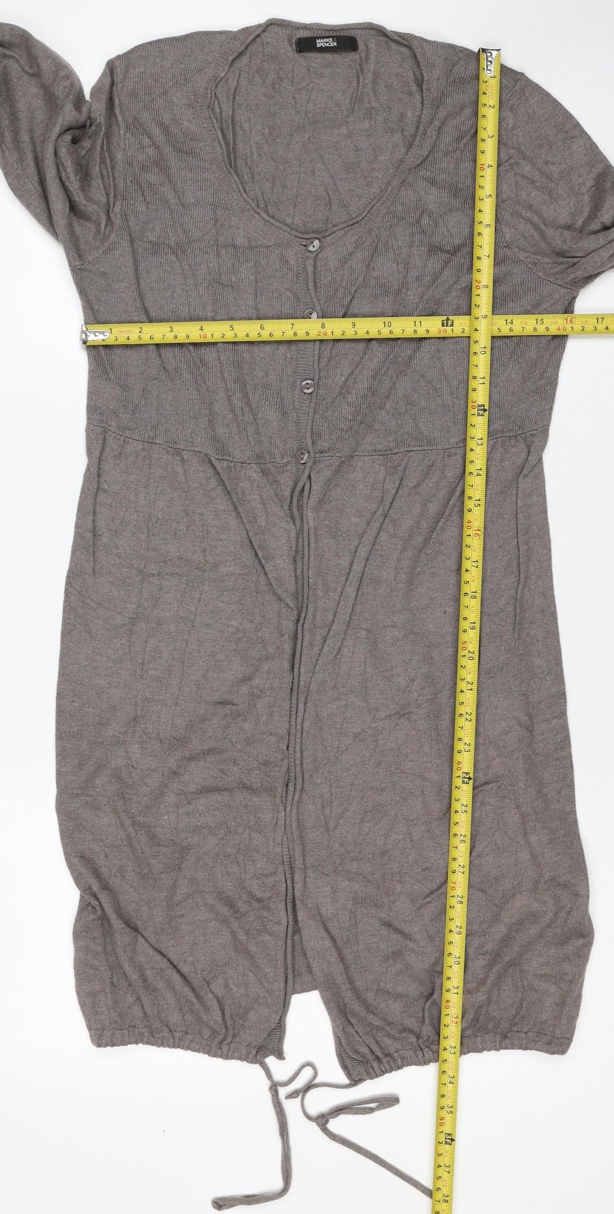 Marks and Spencer Women Grey Size 12 Button Knit Cardigan