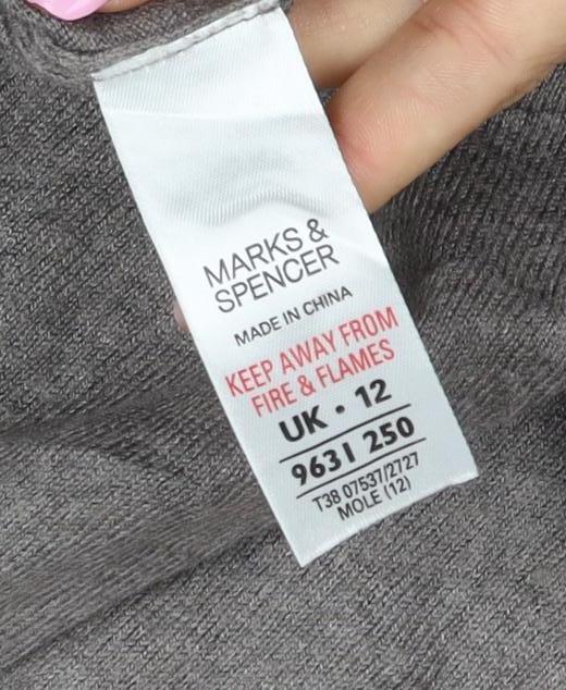 Marks and Spencer Women Grey Size 12 Button Knit Cardigan