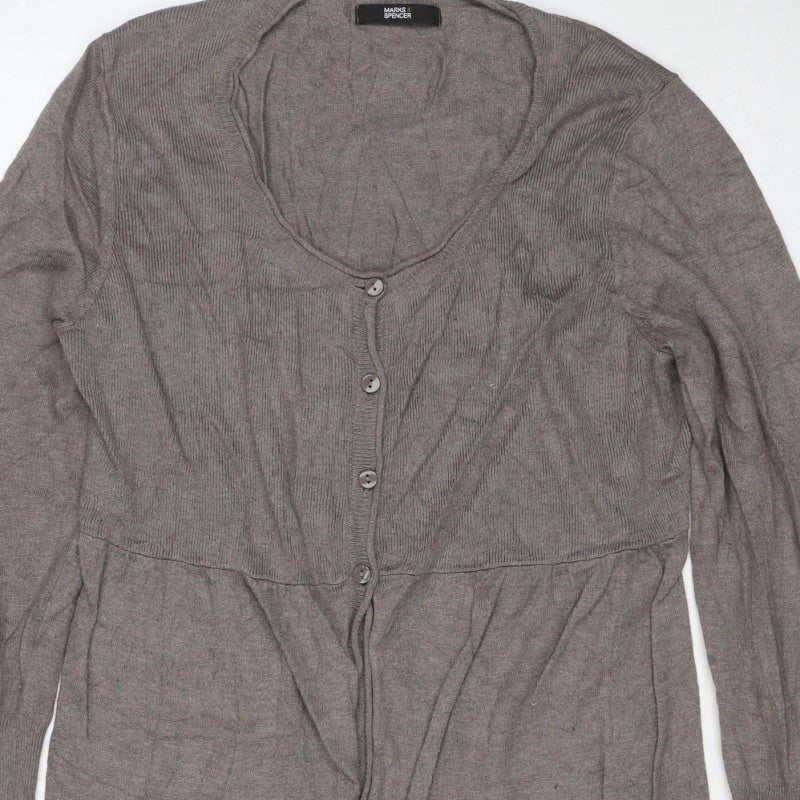 Marks and Spencer Women Grey Size 12 Button Knit Cardigan