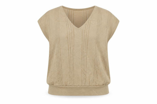 Marks and Spencer Women Beige Size 12 V-Neck Knit Cap Sleeve Top