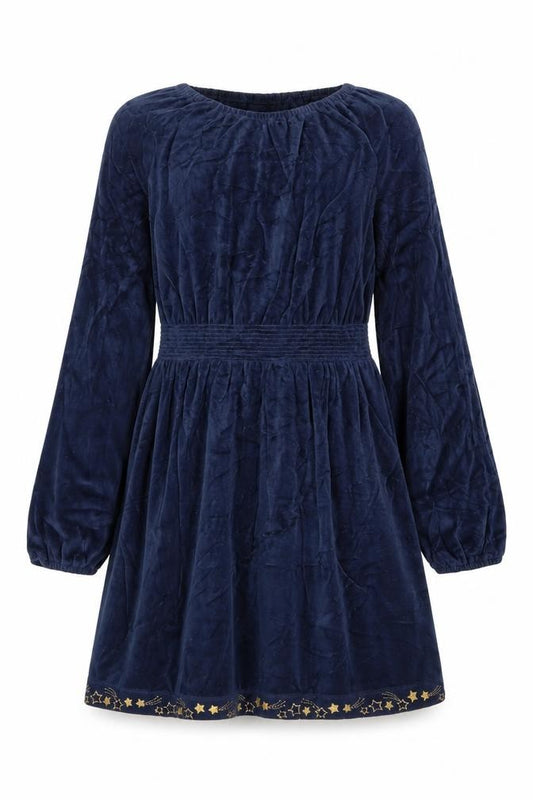 La Compagnie Girls Blue 12-13 Years Velour Fit & Flare Star Dress