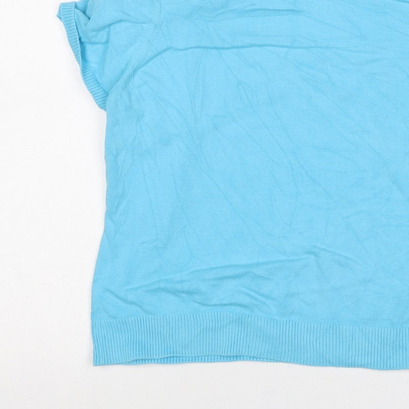 Lands' End Women Blue XL Silk Ramie Knit Short Sleeve Basic Top