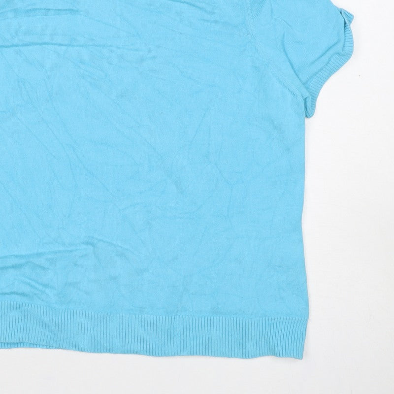 Lands' End Women Blue XL Silk Ramie Knit Short Sleeve Basic Top