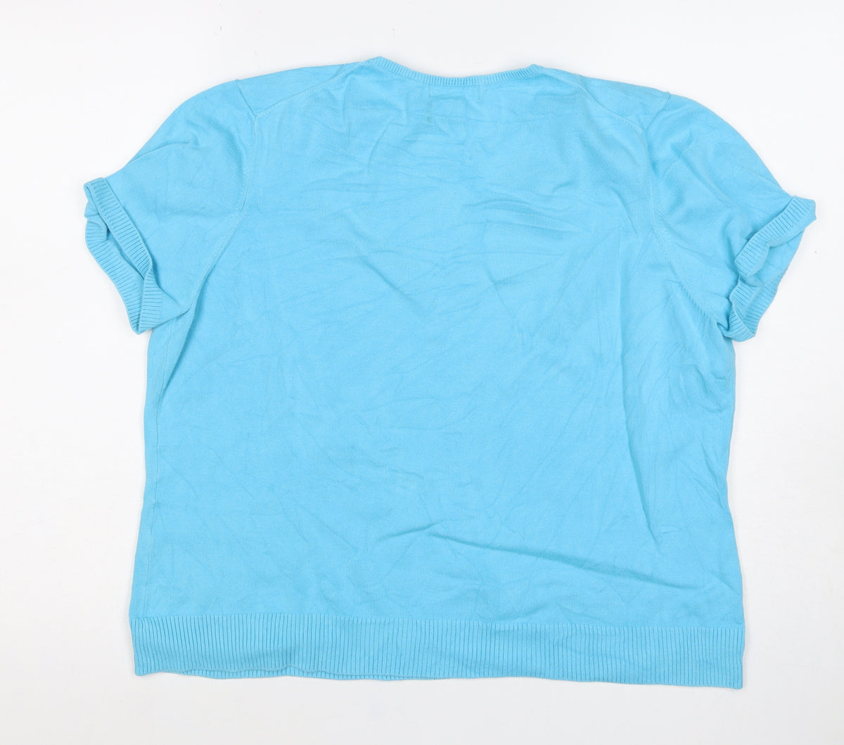 Lands' End Women Blue XL Silk Ramie Knit Short Sleeve Basic Top