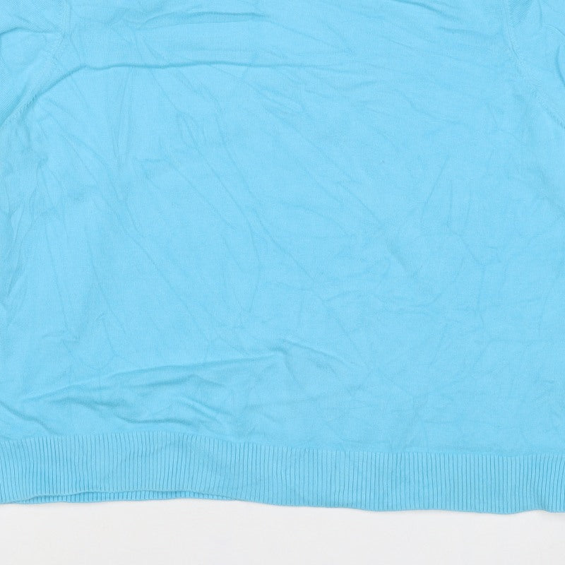 Lands' End Women Blue XL Silk Ramie Knit Short Sleeve Basic Top