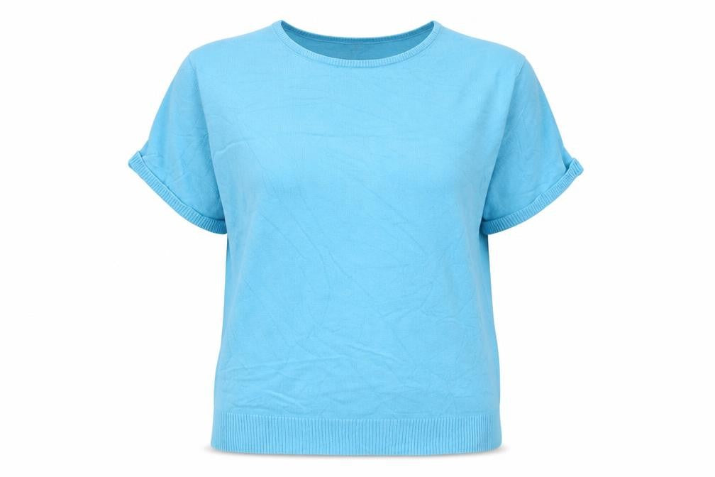 Lands' End Women Blue XL Silk Ramie Knit Short Sleeve Basic Top