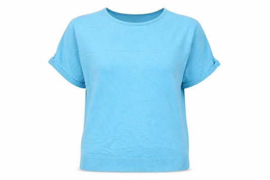 Lands' End Women Blue XL Silk Ramie Knit Short Sleeve Basic Top