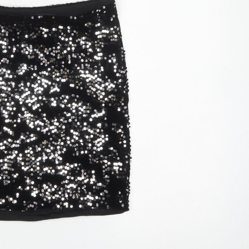 H&M Divided Women Black Silver Sequin Mini Pencil Skirt Size S
