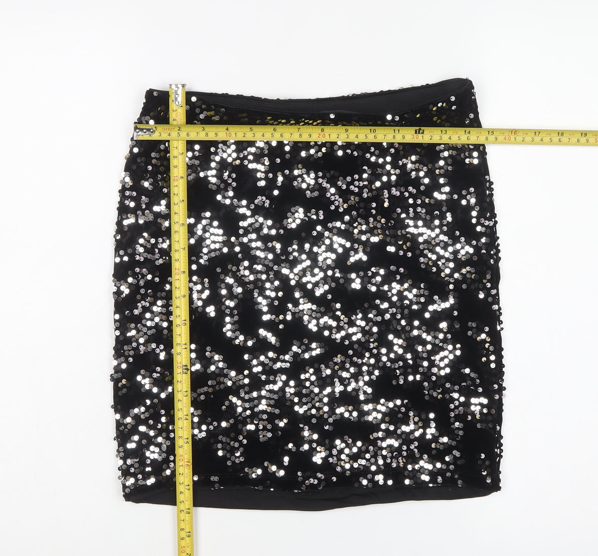 H&M Divided Women Black Silver Sequin Mini Pencil Skirt Size S