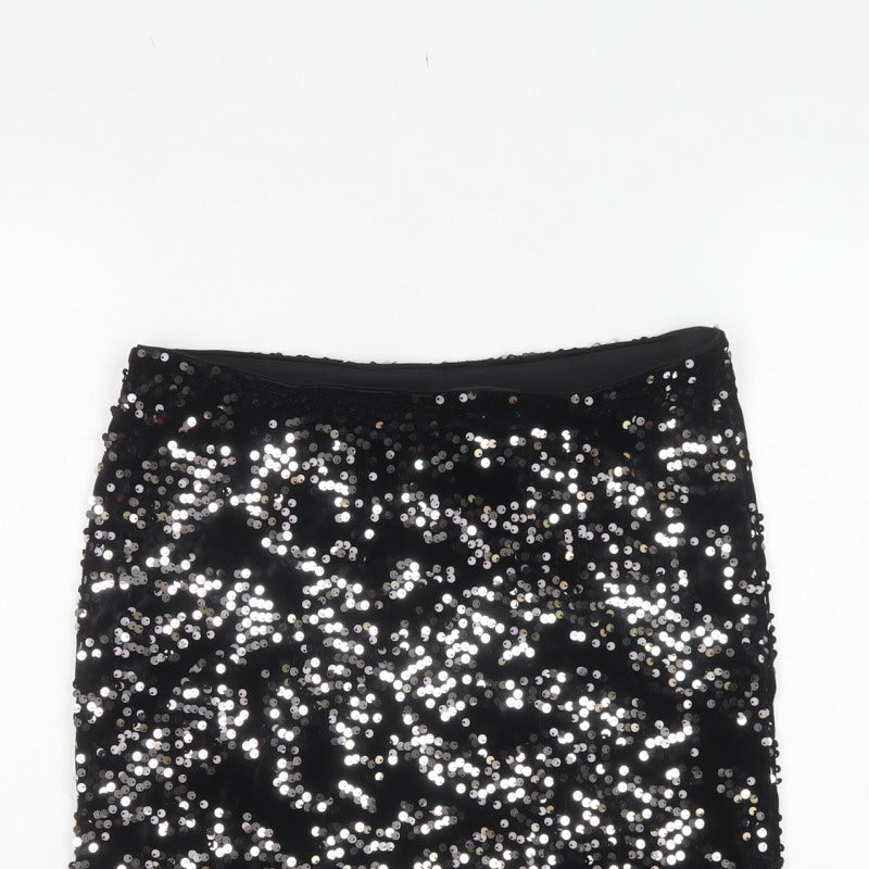 H&M Divided Women Black Silver Sequin Mini Pencil Skirt Size S