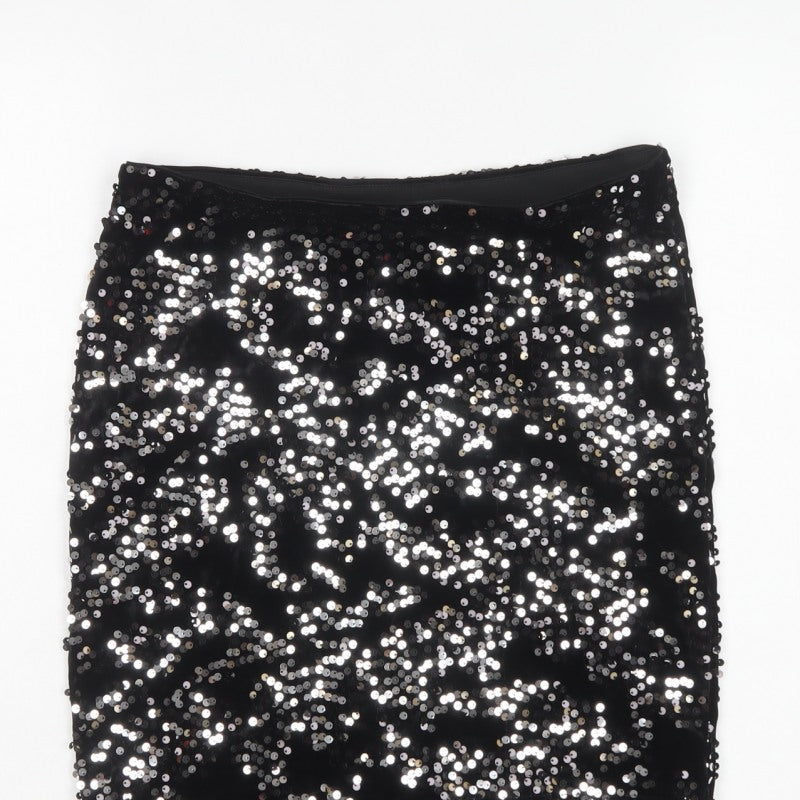 H&M Divided Women Black Silver Sequin Mini Pencil Skirt Size S