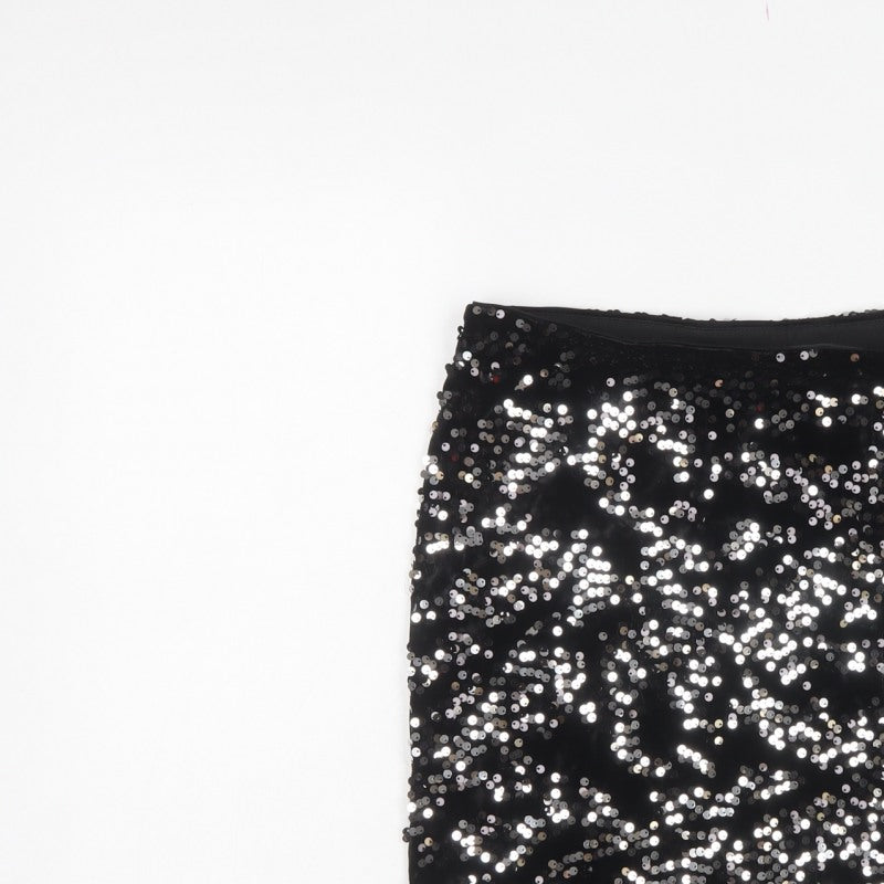 H&M Divided Women Black Silver Sequin Mini Pencil Skirt Size S